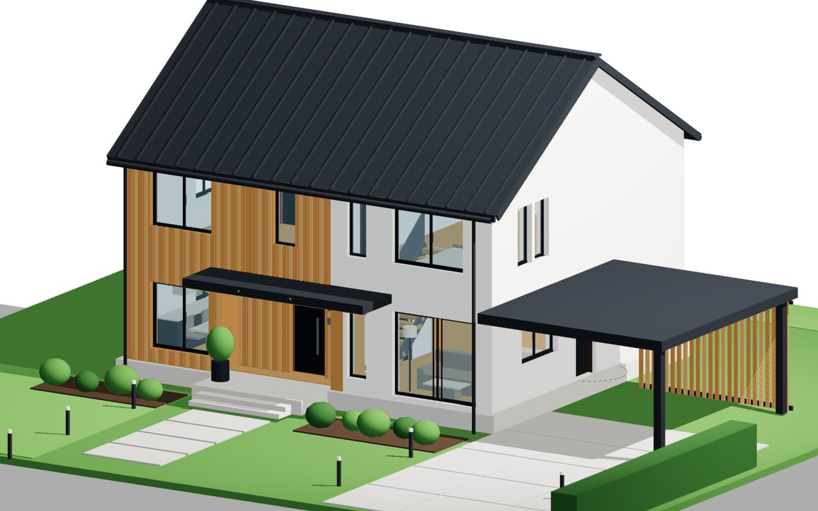 Architecture & Space example: Gable-roof house with carport
