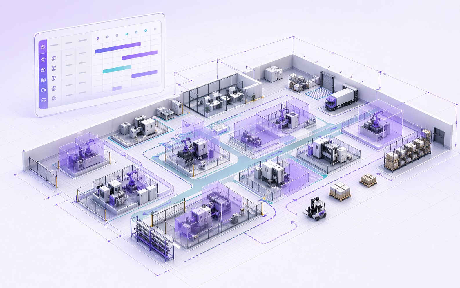 Configurable factory layout planning model with service zones