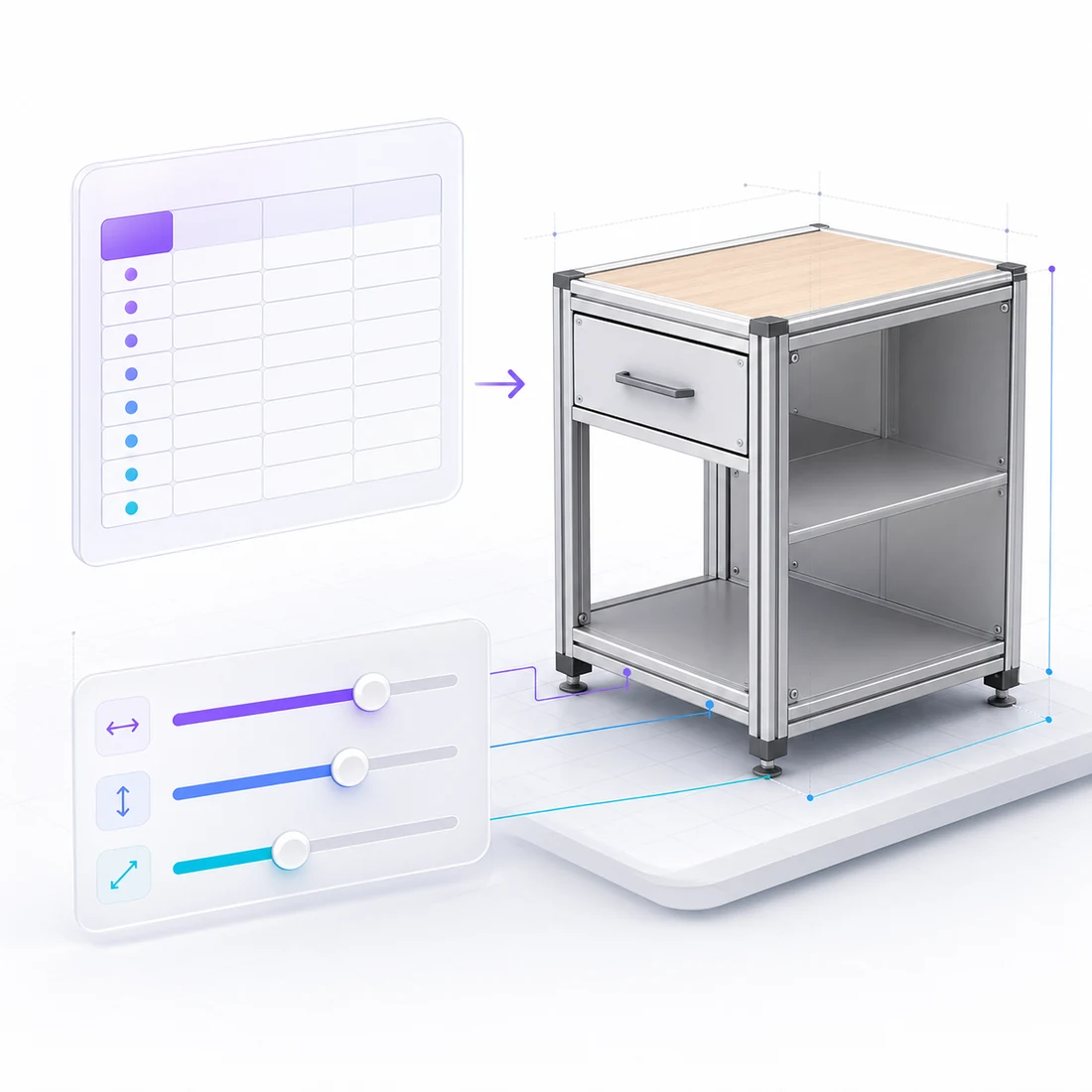 Spreadsheet parameters driving a simple configurable 3D model