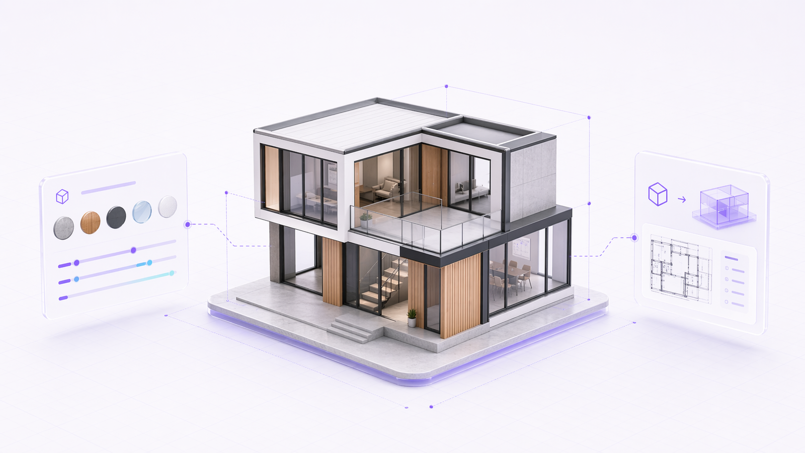 Configurable architecture model with material and BIM export cards